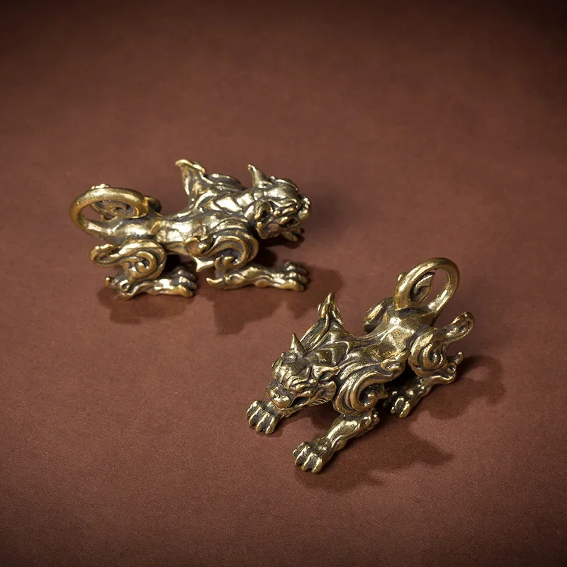 1/2Pcs Brass Solid Kirin Small Ornament Desktop Creative Ornament