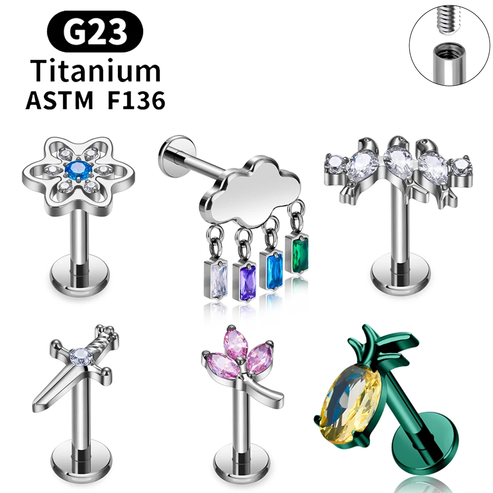 G23 Titanium Stud Earring for Women Bird Pineapple Clouds 16G CZ Ear Tragus Cartilage Helix Conch Daith Lobe Piercing Jewelry