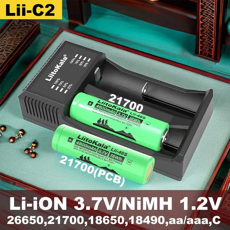 Liitokala-Lithium Battery Charger, Lii-C2, 21700, 3.7V, 18500, 20700, 14500, 26650, 18650, 1.2V, AAA, AA, NiMH