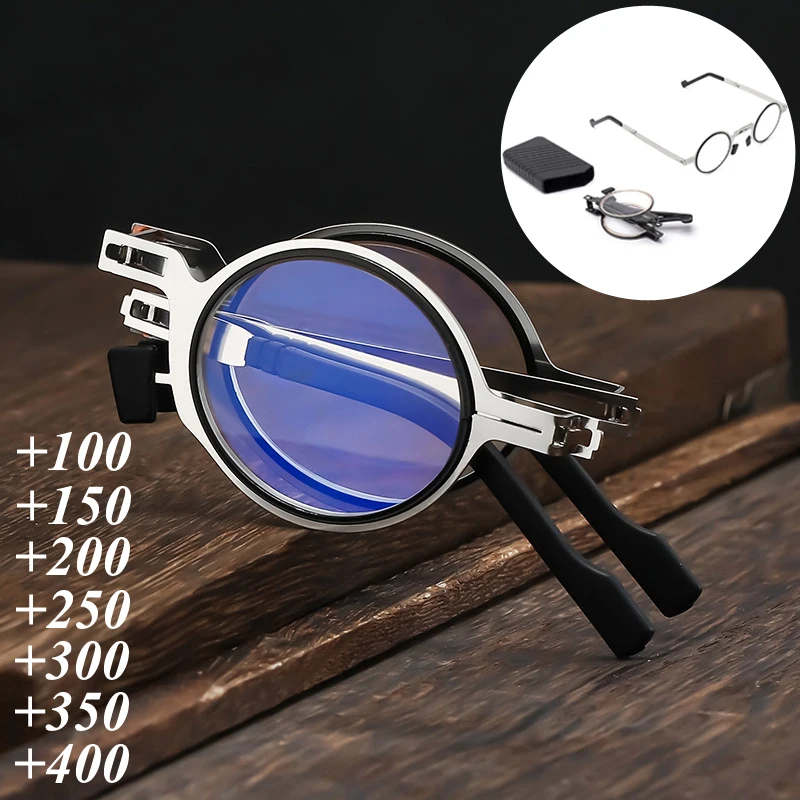 Portable Folding Presbyopia Glasses Unisex Men Anti Blue Light Farsighted Reading Eyewear Optical Eyeglasses Diopter with Box