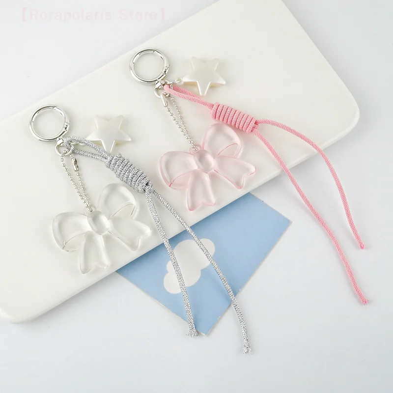 Transparent Star Bow Key Ring Bag Pendant Sweet Fashion Keyring For Women Mobile Phone Case Handbag Decor Accessories Gifts