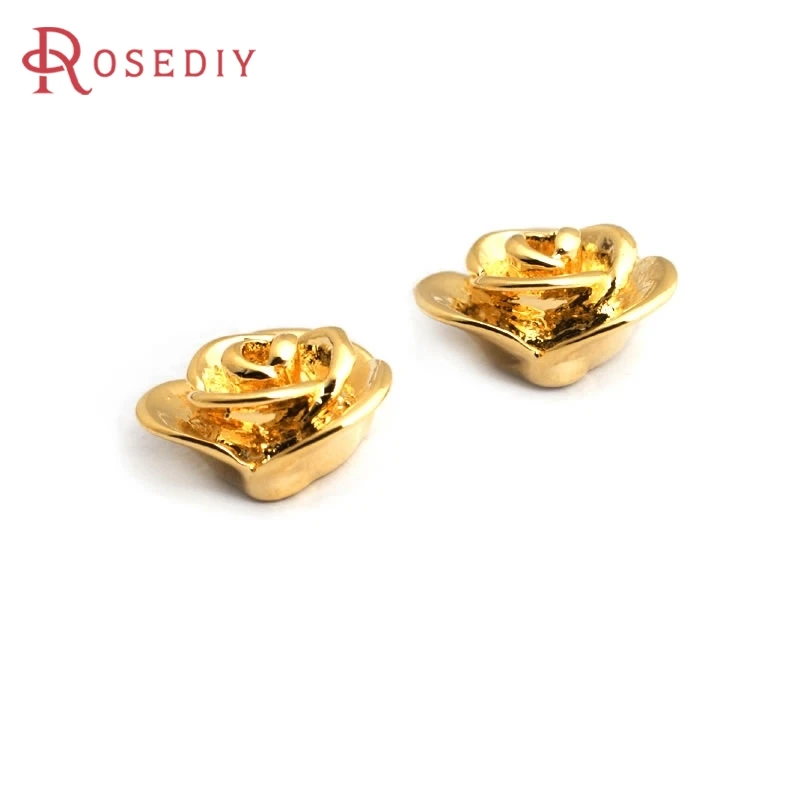 

10PCS 18K Gold Color Brass 3D Rose Flower Charms Pendants Necklace Earrings Diy Jewelry Accessories