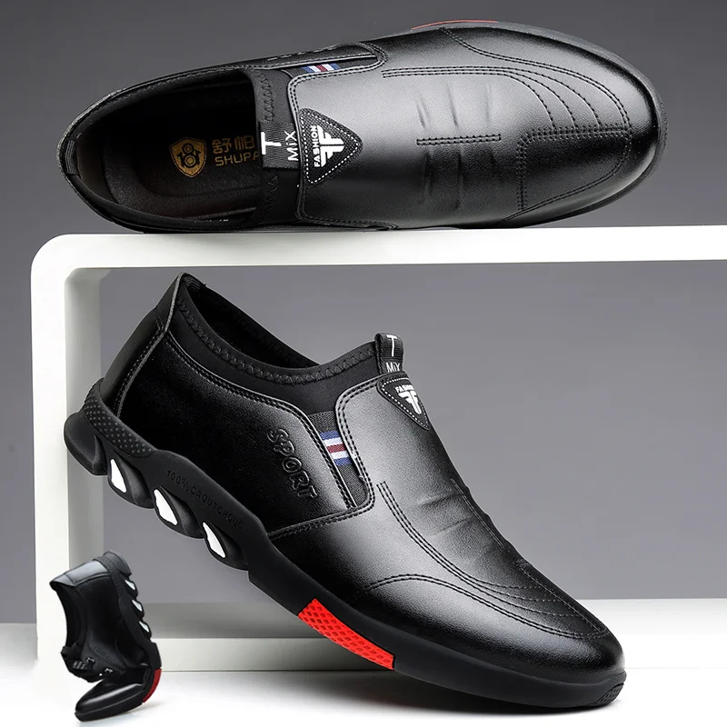 New Fashion Mens Business Casual Shoes Soft-Soled Non-Slip Breathable All-Match Man Footwear Black Men Leather Shoes Spring