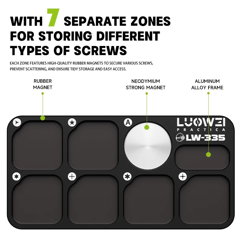 LUOWEI LW335 Screw Storage Board 7 Zone Magnetic Screw Organizer Strong Magnetism for Precision Screwdriver Bits Organization view 3