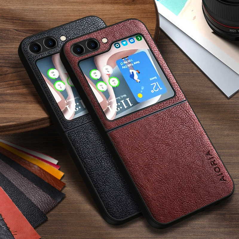 Fall Für Samsung Galaxy Z Flip 5 4 3 Flip5 4 3 Luxus Leder Business Abdeckung Für Samsung Galaxy Z Flip 7 FE Fall