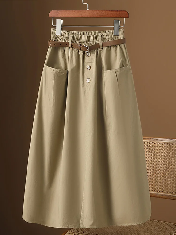 

Хаки Спецодежда с поясом f Юбка Женская повседневная юбка-миди трапециевидной формы из чистого хлопка Летняя мода с заниженной талией