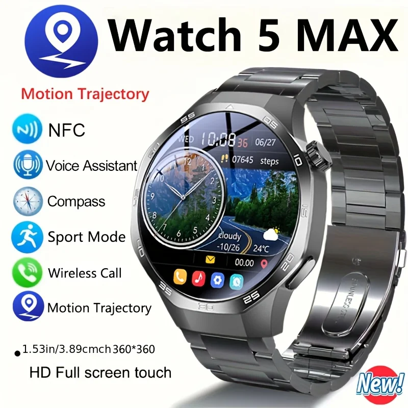 

2025 Новые часы 5 Pro Смарт-часы для мужчин GPS-трекер движения 1,53-дюймовый HD-экран AI Voice Беспроводной вызов NFC 100+ Спортивные умные часы