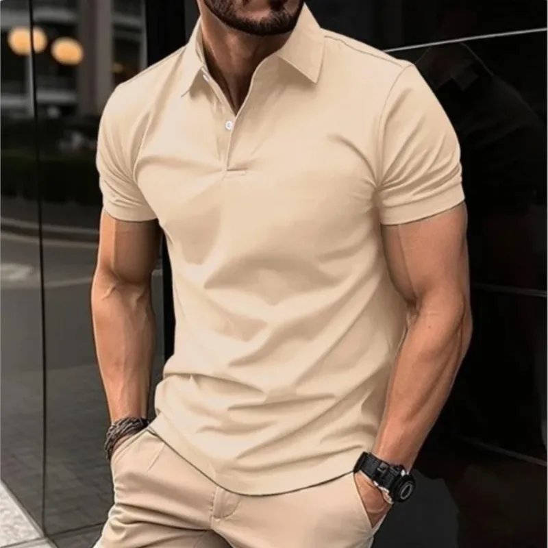 2024 New Men\'s Summer Casual Solid Color Button Short Sleeved T-shirt Polo Shirt With Purple Loose Collar Daily Versatile Shirt