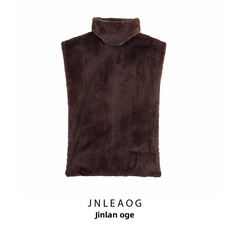 سترة نسائية قصيرة أنيقة من JNLEAOG بياقة نصف عالية وبدون أكمام، تصميم جديد للخريف من قماش البوليستر، قصة ضيقة بلون واحد