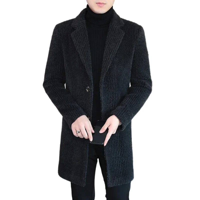 High-end Feel Men Fashion Handsome All Woolen Coat Suit Collar Long Trench Coat Woolen Coat Thick Casual  Winter Jacket Men