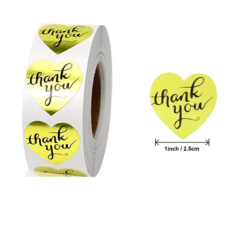 100-500PCS Thank You Stickers for Business Merci New Small Pack Heart Rolling Sticker Packaging Stickers Roll Home Made Labels