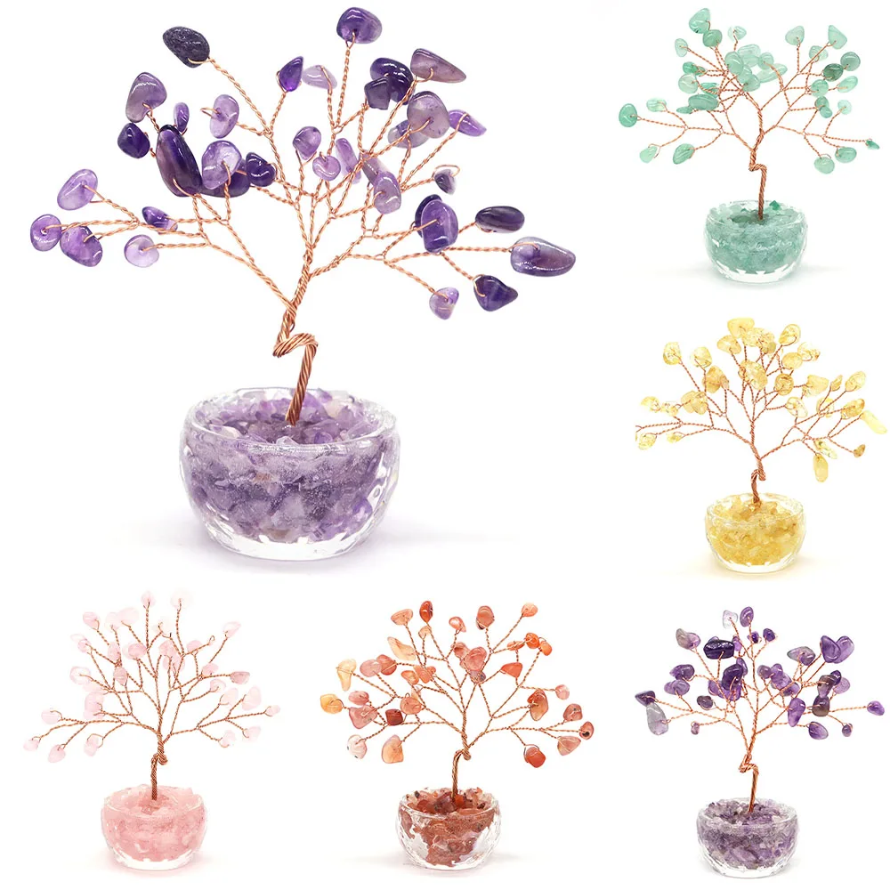 

Crystal Money Trees Natural Stones Citrine Amethyst Quartz Healing Gemstone Potted Plant Style Lucky Crafts Feng Shui Home Decor