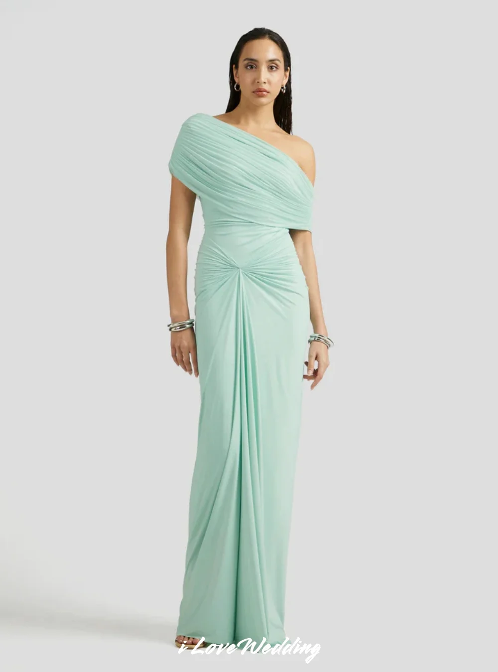 

Mint Green Off the Shoulder Evening Dresses 2025 Pleated Floor-Length Mermaid Elegant Backless Wedding Party Dresses Customized