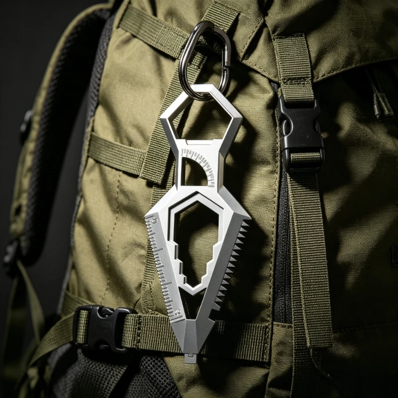 9-in-1 Schlüsselanhänger-Multitool aus Edelstahl, Taschen-EDC, Flaschenöffner, Schraubendreher, Schraubenschlüssel, Lineal, Winkelmesser, tragbar für Camping