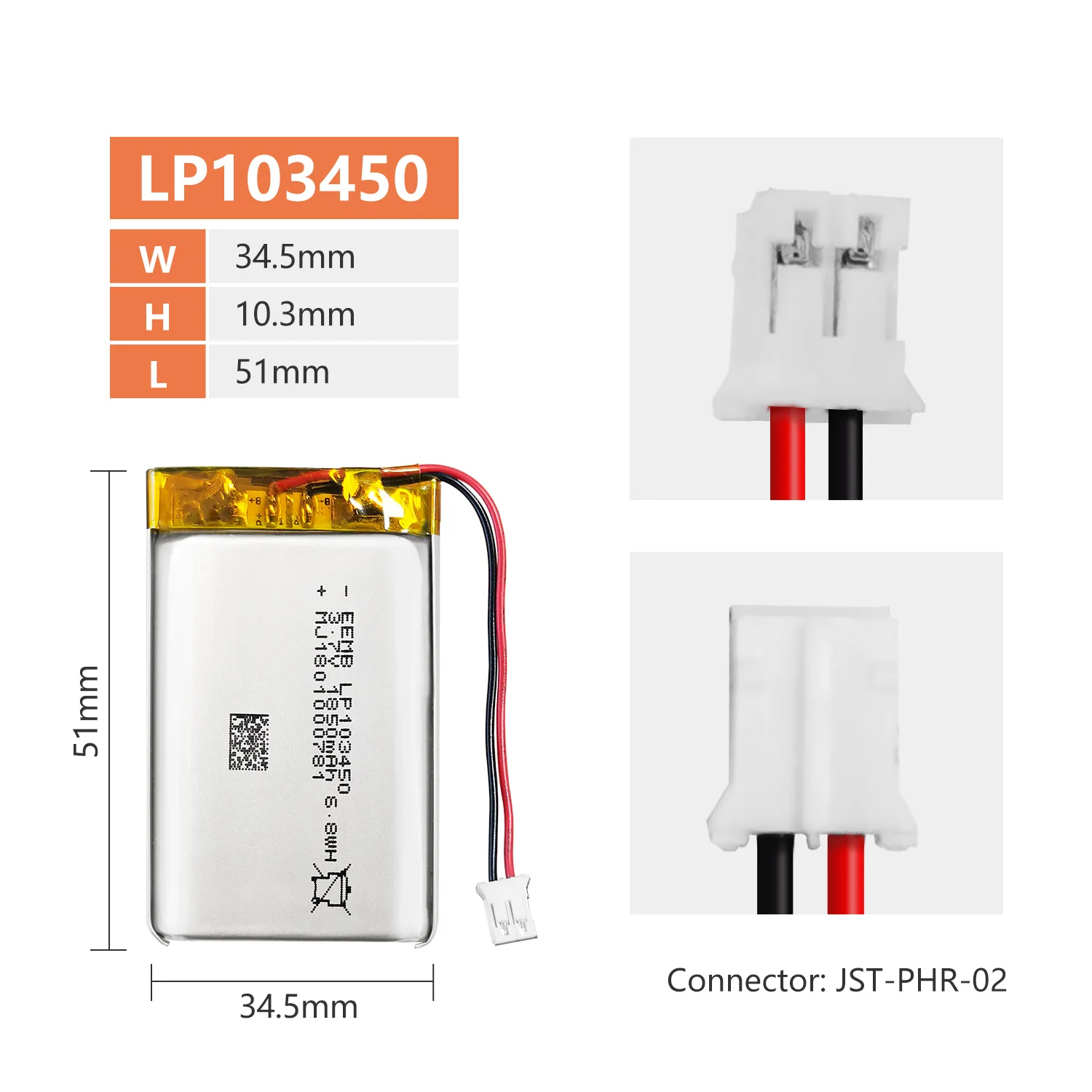 EEMB 1~10SZT 103450 Bateria 3,7 V 1850 mAh Akumulator litowo-polimerowy do urządzenia do masażu LP 103450