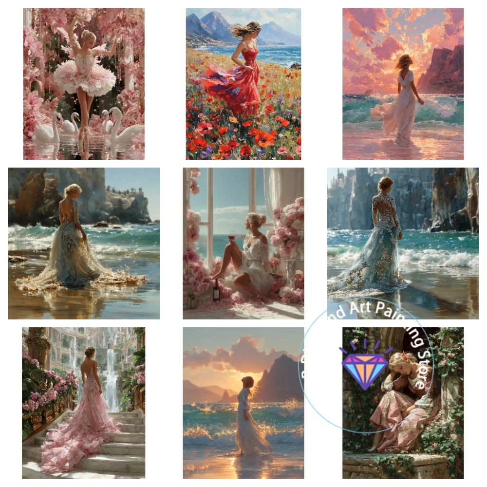 

Elegant Woman Portrait Landscape AB Diamond Painting Kit Square Round Diamond 5D DIY Mosaic Handmade Art Adult Gift Home Decor