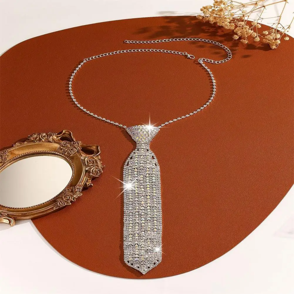 Easy Wear Necktie Necklace Rhinestone Necktie Necklace Sparkly Long Jewelry Accessory Shiny Claw Chain Tie for Women Men Wedding