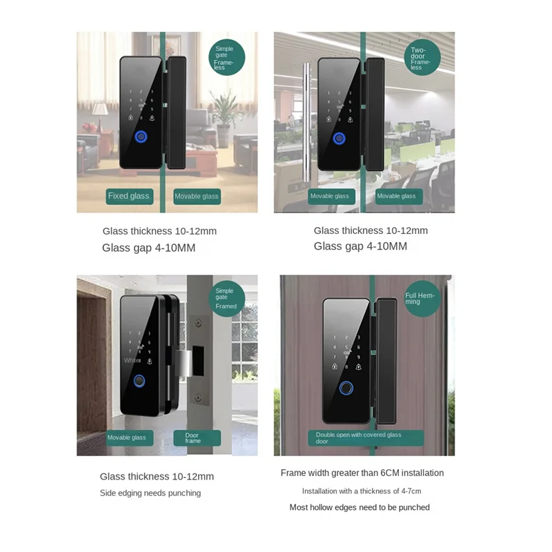 B34B-Waterproof Tuya Wifi Smart Door Lock Fingerprint Electronic Rim Lock for Glass Door,Style 3