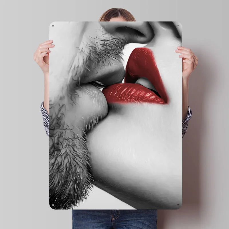 Paar-Kuss Rote Lippen Druckposter Individualisiertes Retro-Wandkunst Vintage Metallschilder für Männerhöhle Moderne Heimdekoration Luxus