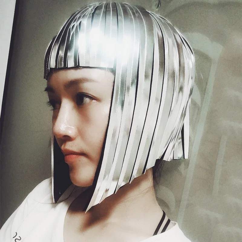 Gogo Dancer Costumes Women Reflective Wigs Mirrors Head Ornament Nightclub Singer Festival Outfit Stage Accessories XS6777