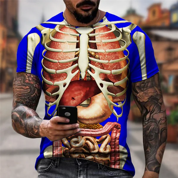 Skeleton Internal Organs 3D Printed T-Shirt Fashion Short-Sleeved Skull Funny Men T Shirt