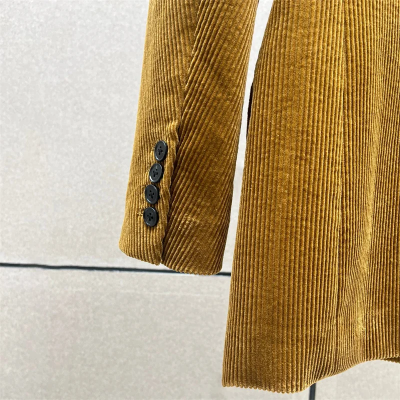 여성 재킷 신상품 2025 겨울 더블 브레스티드 슬림 핏 여성 정장 재킷 고품질 순면 코듀로이 여성 코트 y2k
