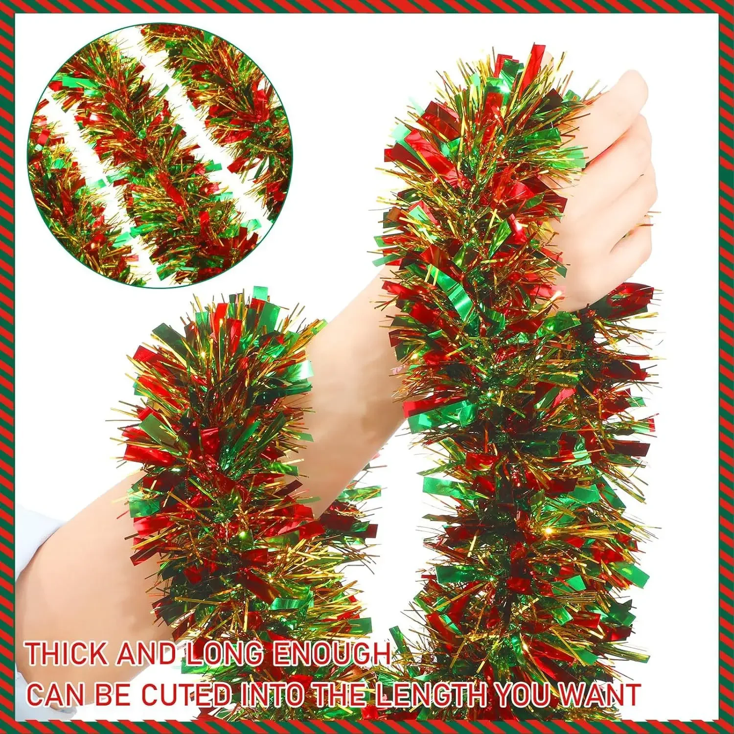 5m Christmas Tinsel Garland Multicolor Metallic Tinsel Twist Garland Glitter Foil Garland Hanging Decoration for Xmas Tree Decor