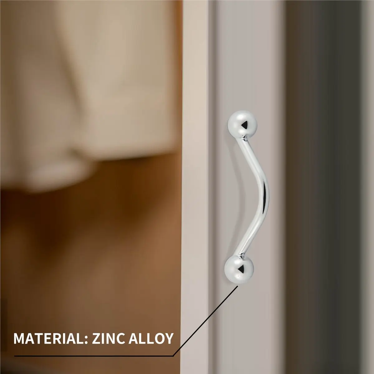 DT17 French Wardrobe Door Handle, Solid Brass Design Furniture Knobs, Silver Bar Pulls Round Ball Dresser Handles, Door Pull