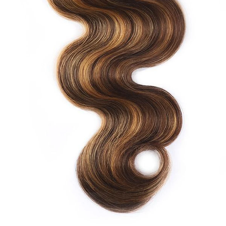 P4/27 Highlight Human Hair Bundles With 4x4 Body Wave Lace Closure Brazilian Remy Hair 3/4 PC Bundle Double Weft Hair Extensions