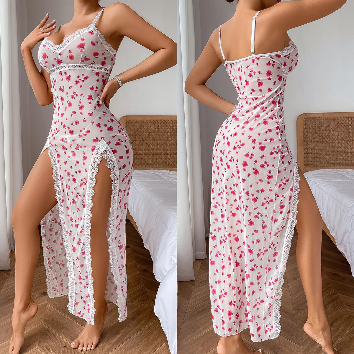 

Sexy Women's Underwear Lace Nightgown Loose Backless Home Pajamas Women's Slit Nightgown