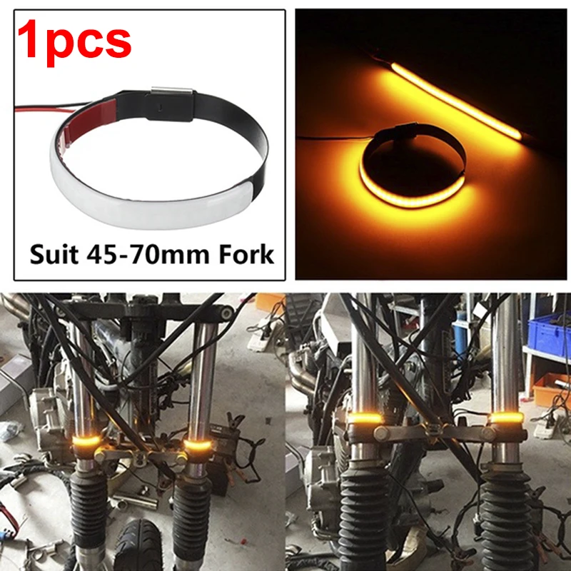 

1Pc Motorcycle Fork Turn Signals Light Amber LED Strips For Clean Custom Look