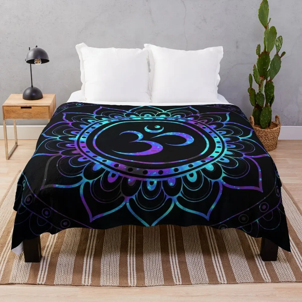 

Om Mandala: Purple Teal Blue Galaxy Throw Blanket Picnic Baby Soft Plush Plaid Blankets