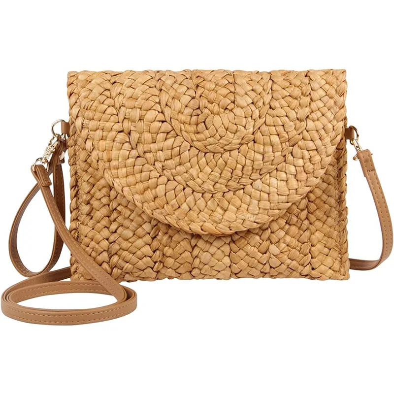 

Summer Wicker Handmade Straw Envelope Clutch Handbag for Women Bohemian Woven Purses with Strap Rattan Shoulder Messenger Bags