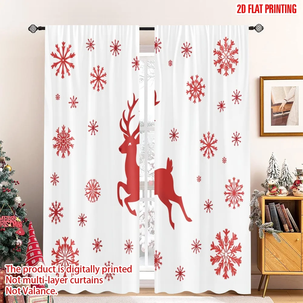 

2pcs 2D flat printing Christmas Drapes Christmas Reindeer Snowflakes Polyester Fabric Without Electricity Festive Holiday for