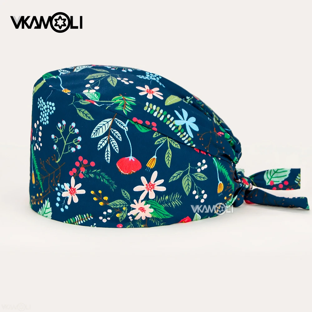 wholesale cotton scrubs hatcartoon flower printing hats adjustable scrubs hat beauty salon laboratory working hat scrubs caps