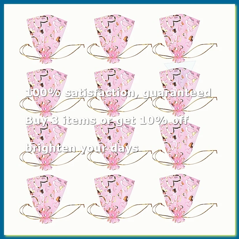 100 PCS 9X12cm Heart Printed Pink Organza Bags Jewelry Pouch Bags Organza Drawstring Pouches Wedding Favors Candy Gift Bags-ABFB
