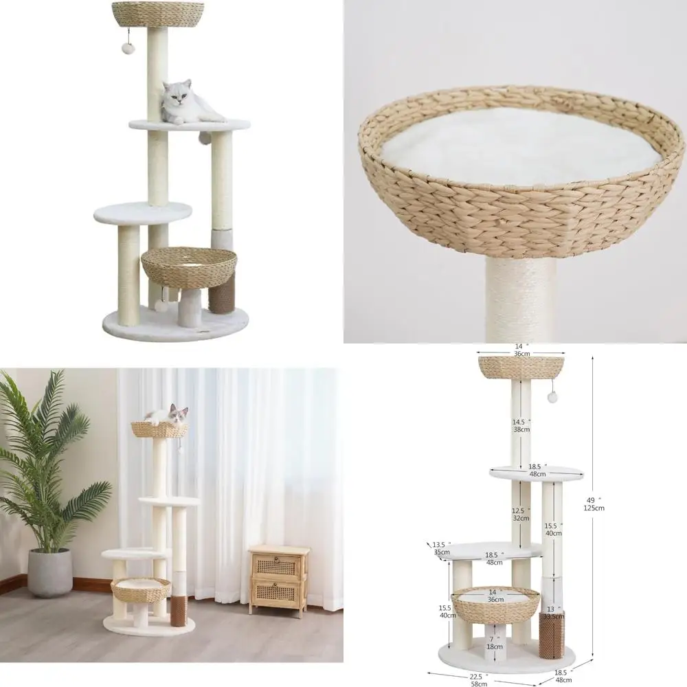 

Экологичное 5-уровневое кошачье дерево в стиле фараона с корзинами из переработанной бумаги, когтеточками из сизаля, игрушкой-тизеркой и массажем