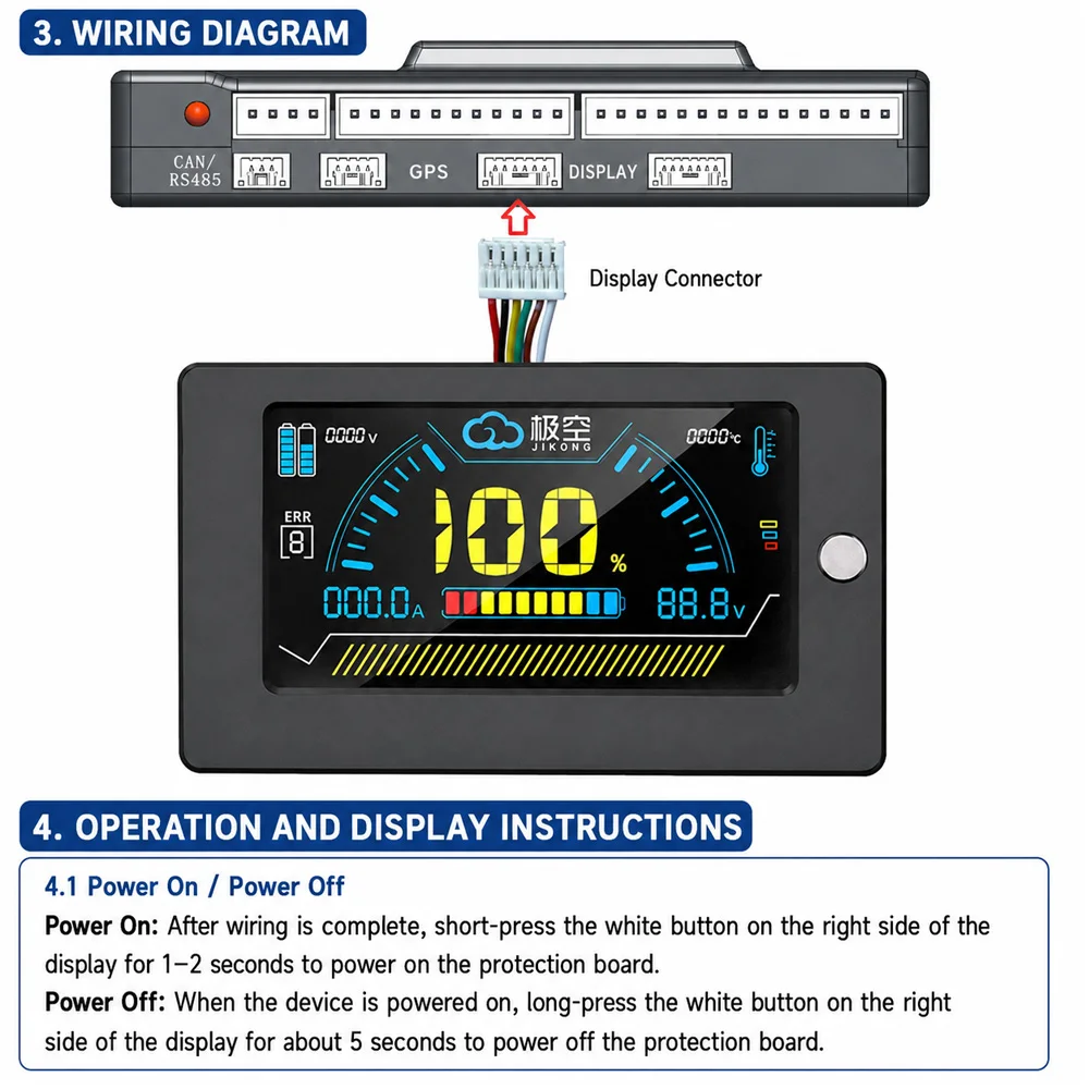 JIKONG JK BMS LCD Display Screen 3.2" 4.3" Monitor Intelligent Battery Level Indicator Active Balancer Accessories view 3