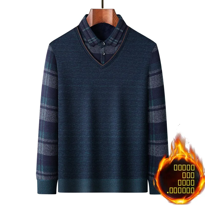 

Thiened Fce Warm Winter Sweater for Middle-Aged And ly Men Casual Sle Long Sve irt Base Layer Top