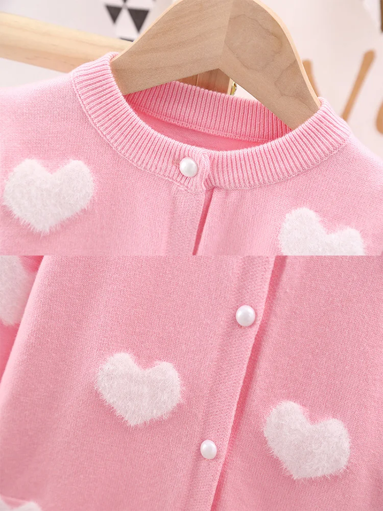 Cardigan Girl Sweater Coat Love Pattern Spring Autumn Children Casual Jacket Baby Kids Wool Knitted Cardigan For Girl 1-5 Years