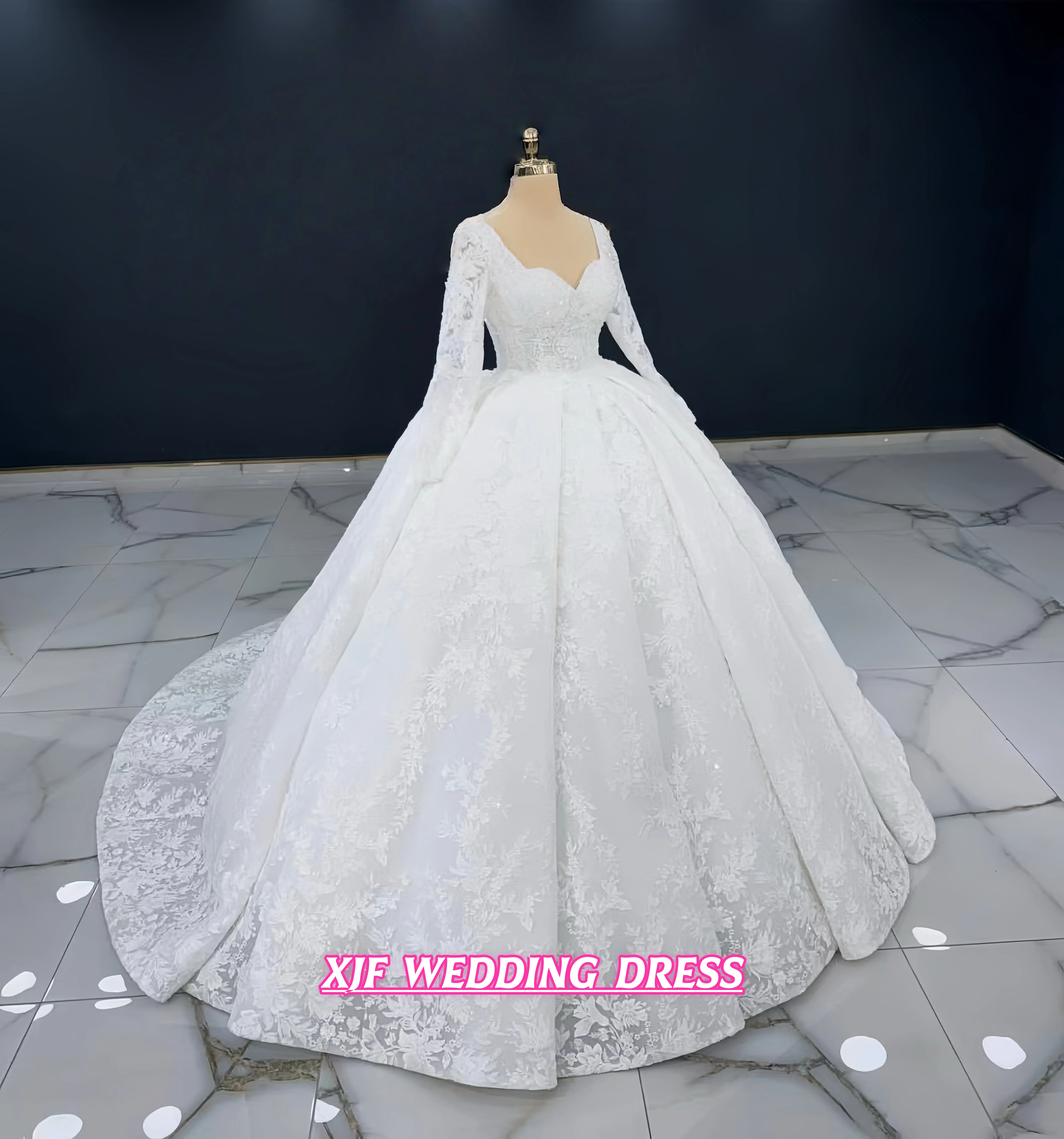 

Customized Wedding Sweetheart Long-Sleeved Ball Gown Robe of Elegant Lace Elegant wedding dress vestidos de novia