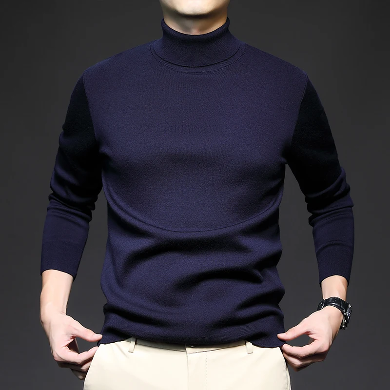 Good 100% Sheep Wool Men Clothes 2025 Autumn Winter Turtleneck Worsted Wool Tops Classic High Collar Wool Knit Sweater Pullover