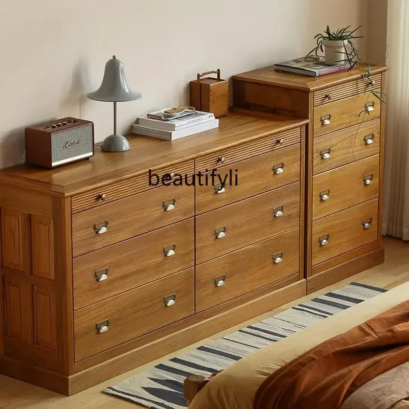 

A57 Old teak bedroom eight-bucket cabinet full solid wood locker large capacity drawer storage bedside cabinet