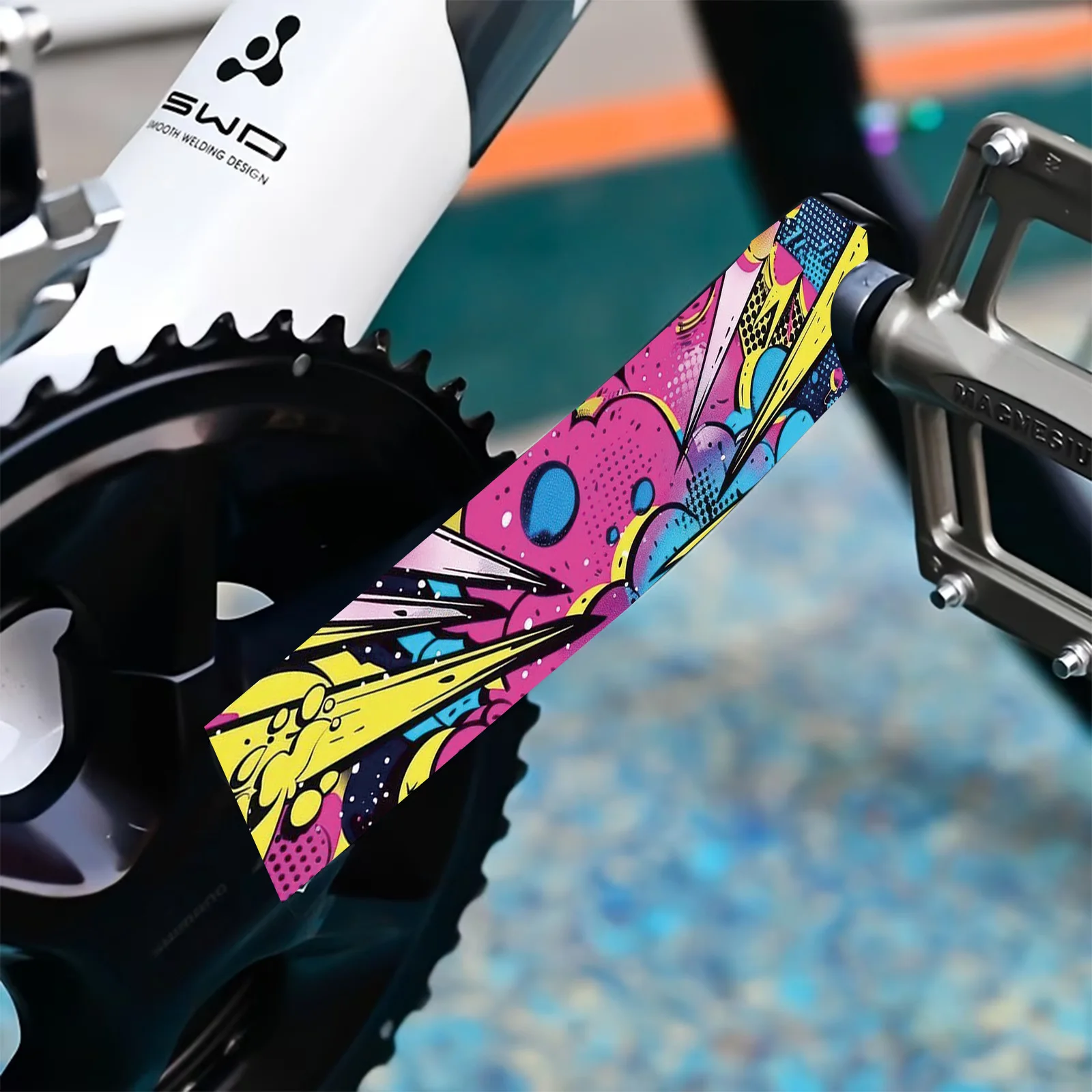 Pop Art Graffiti Bike Crank Stickers, Waterproof Vinyl Decals, Pink Yellow Blue Street Art for Bicycle Crank Chain Guard Frame