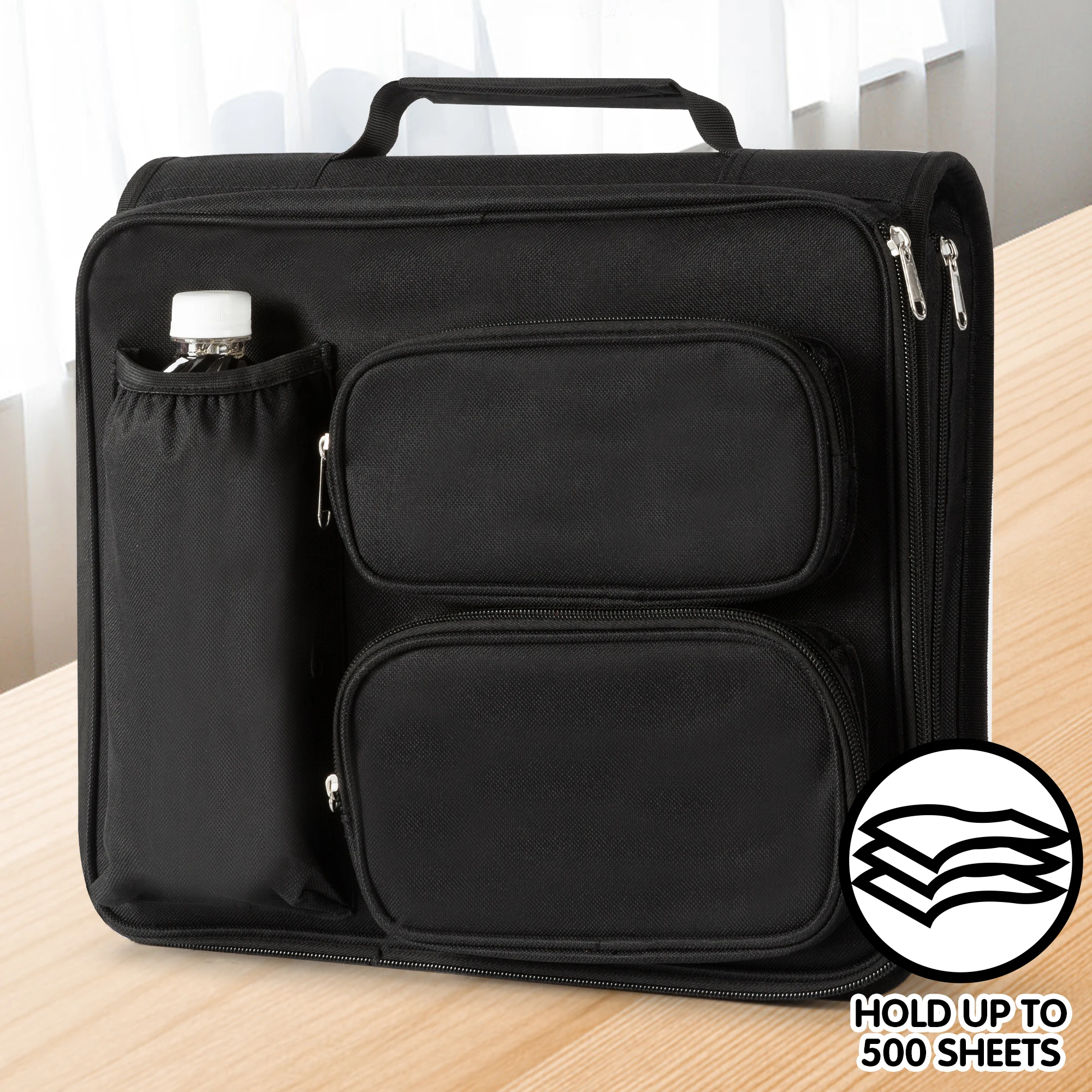 

Папка на молнии Deli, 2 дюйма, емкость 500 листов с 3 кольцами, с несколькими карманами и 6 язычками, черная