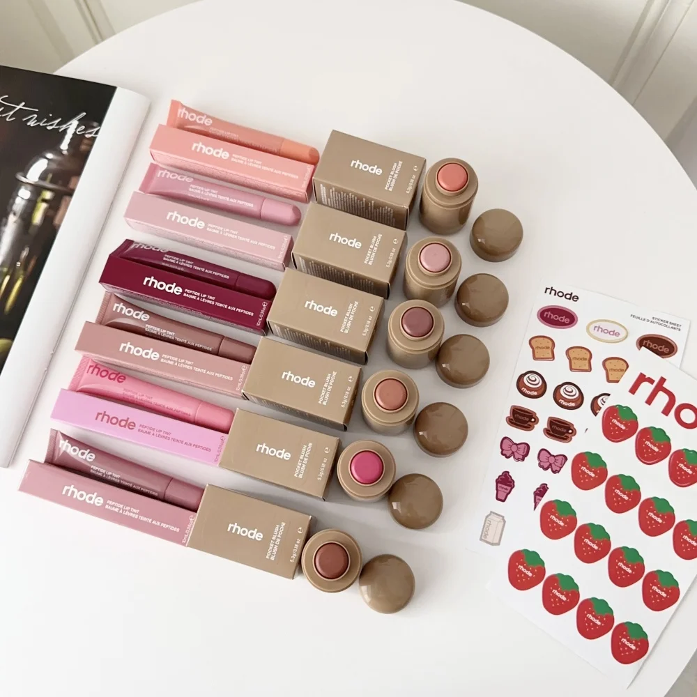Hot Hot Rhode Lip Gloss Cheek Blush Cream Blusher Stick Ribbon Salty Tan Raspberry Orange Long Lasting Lipstick INS with Stickers - Aliexpress Deal
