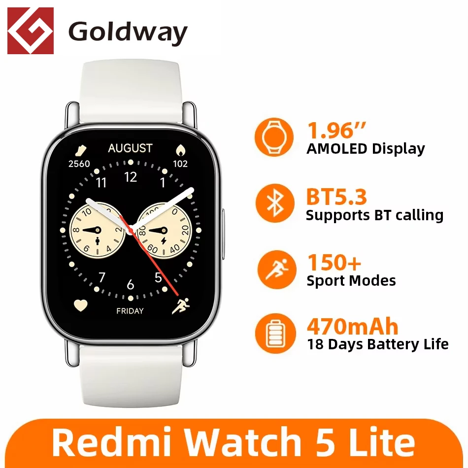 Versión Global Xiaomi Redmi Watch 5 Lite Mi Smartwatch AMOLED 1,96 ''oxígeno en sangre Bluetooth llamada telefónica GNSS reloj deportivo pulsera