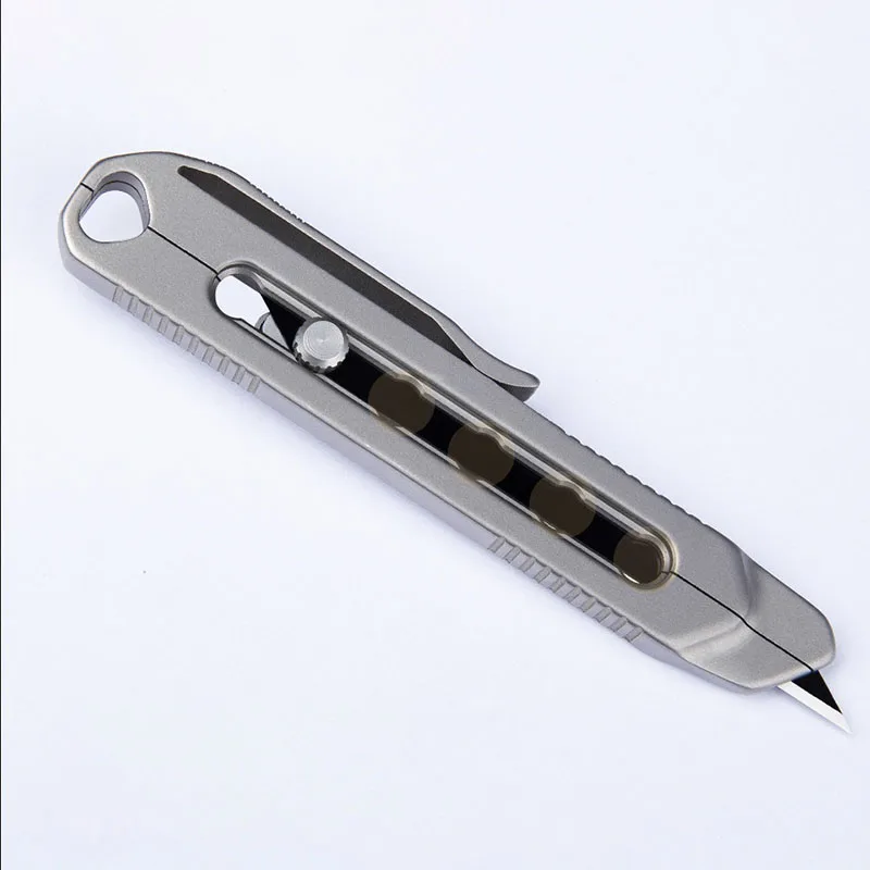 Telescopic Titanium Alloy Handle Utility Knife Bottle Opener Paper Cutter Sharp Survival Pocket Tool Gift 10PCS Replaceable Blad