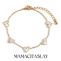 MamacitaSlay Romantic Heart Natural Shell Stainless Steel Bracelet Elegant 18K Gold Plated Luxury Quality Jewelry For Women