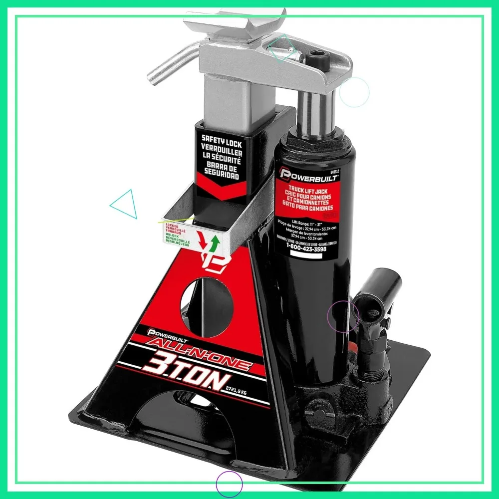 

3-тонный гидравлический домкрат для бутылок и подставка, компактное широкое основание, диапазон подъема 11–21 дюймов для грузовых автомобилей, внедорожников, автофургонов, прицепов